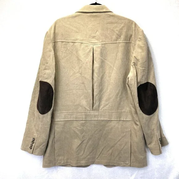 Vintage Tasso Elba Corduroy Safari Blazer Jacket RARE Mens Large L Elbow Patches